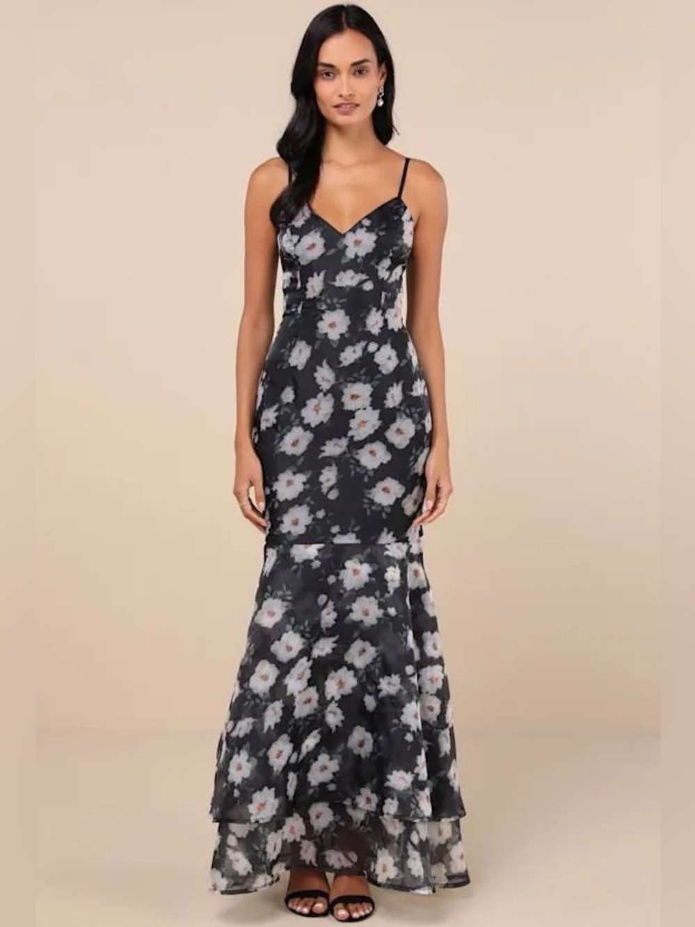 Lulu’s Pure Splendor Floral Organza Trumpet Maxi Dress